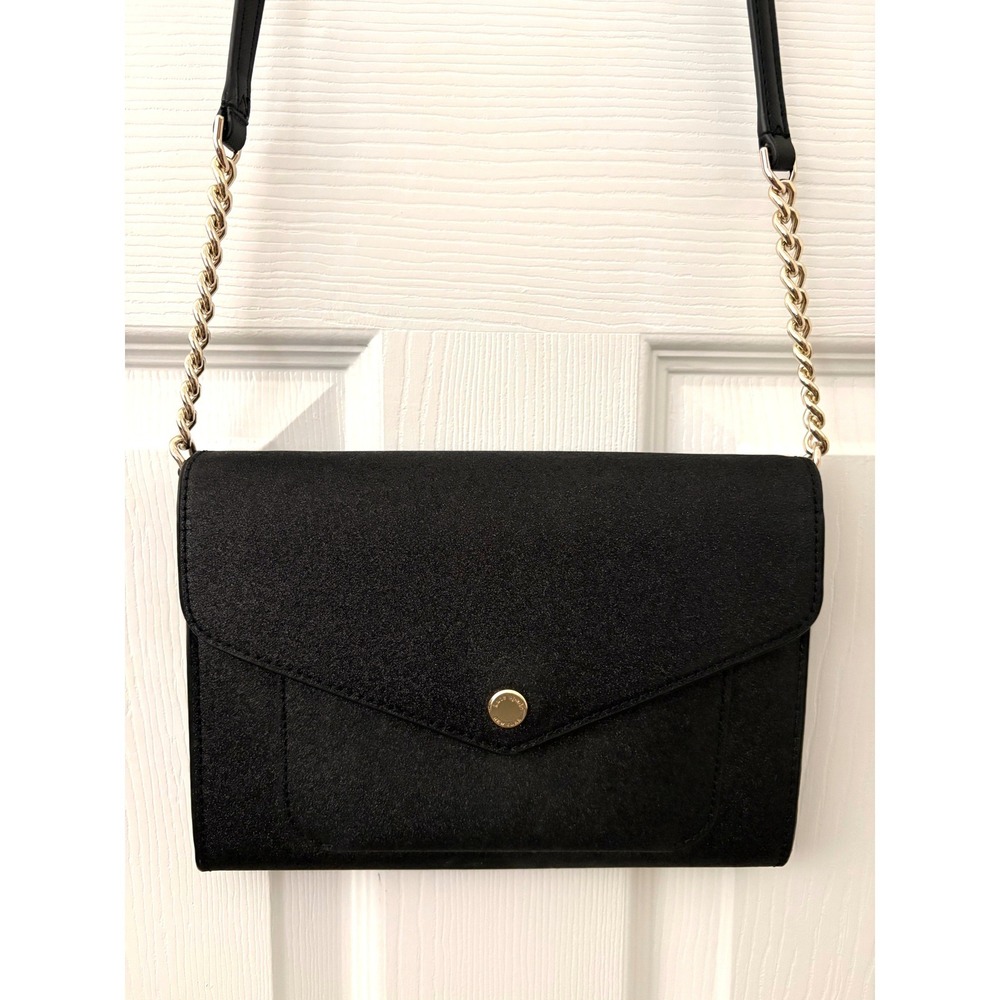 Kate Spade Womens Crossbody Bag Black Saffiano Leather Glitter Envelope Small